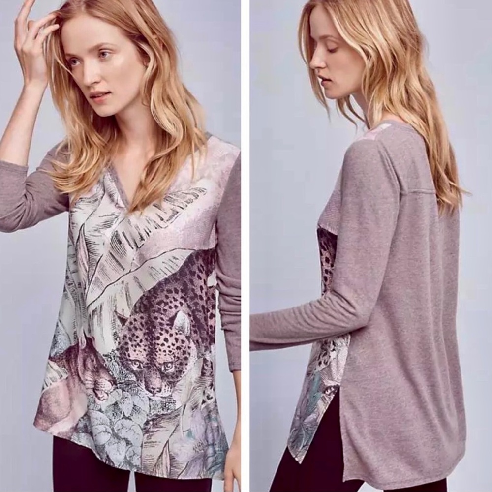 ANTHROPOLOGIE Akemi + Kin Fauna Leopard Print Henley - Picture 2 of 12
